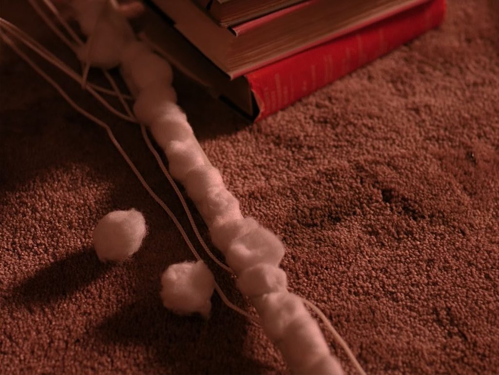 Cotton balls on drape runner
