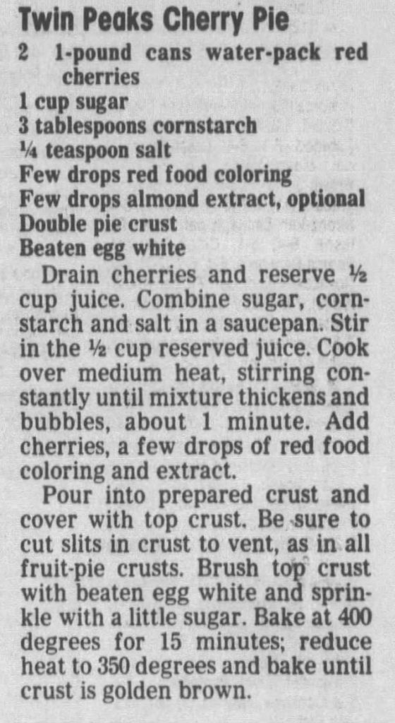 Twin Peaks Cherry Pie Recipe