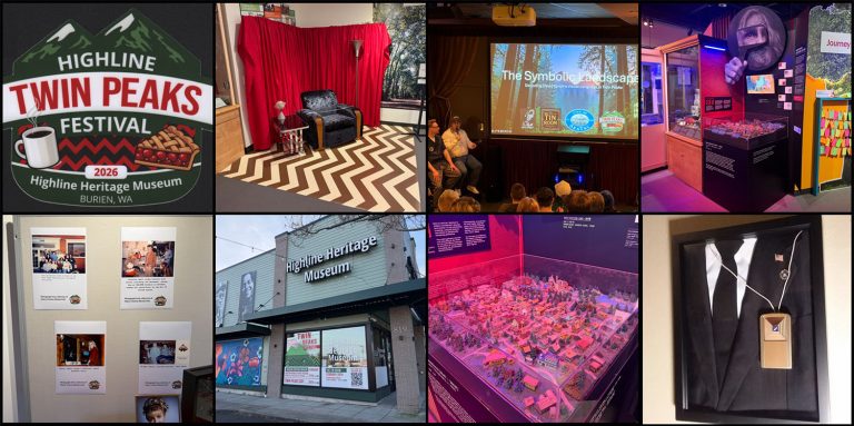 Image collage of photos from the Twin Peaks Festival at the Highline Heritage Museum in Burien, WA
