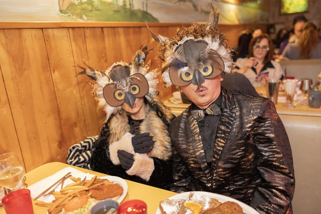 Two people dressed as Owls in Twede's Cafe