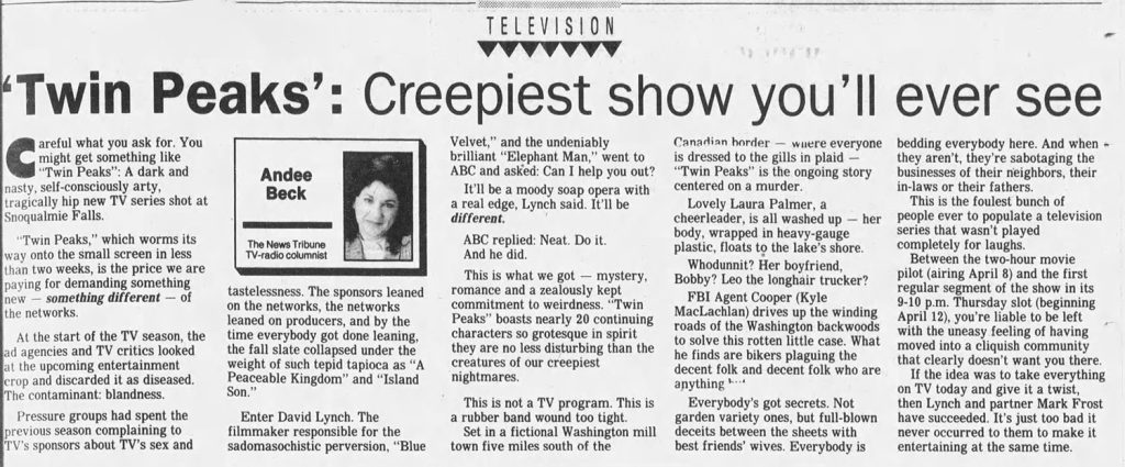 Newspaper article about Twin Peaks