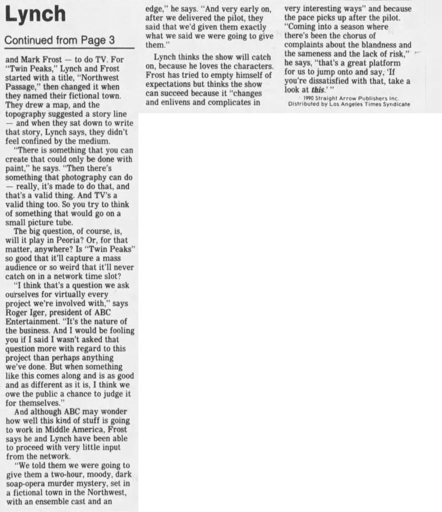 Newspaper article about Twin Peaks