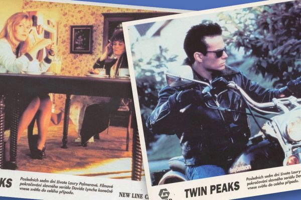 Two publicity photos from Twin Peaks: Fire Walk With Me of Sarah and Laura Palmer and James Hurley on his motorcycle
