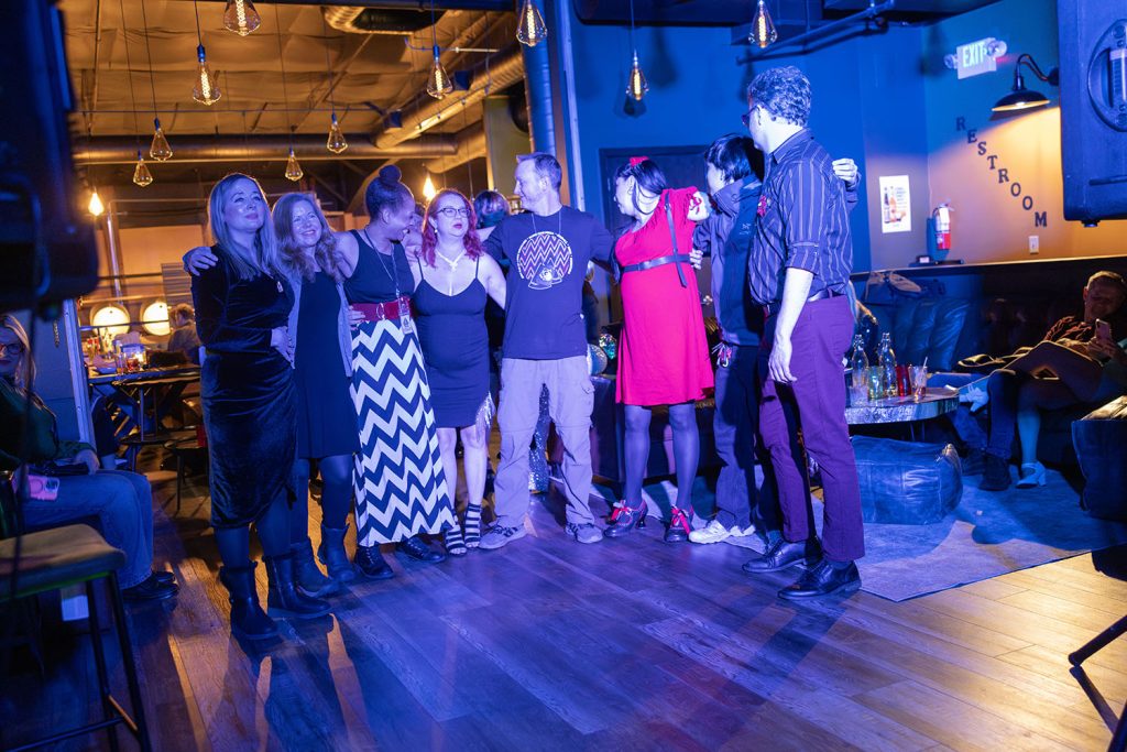 A dance floor with people