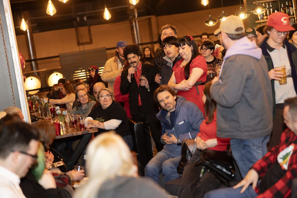 Dan dressed as "Fred" answers questions