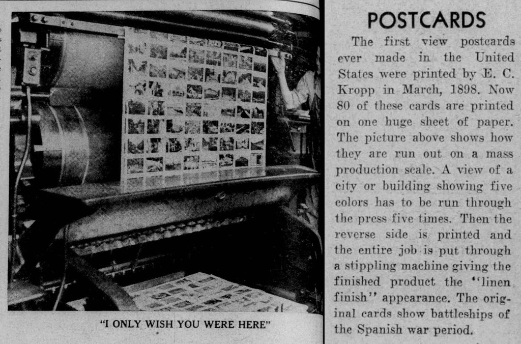 Newspaper article about Postcards