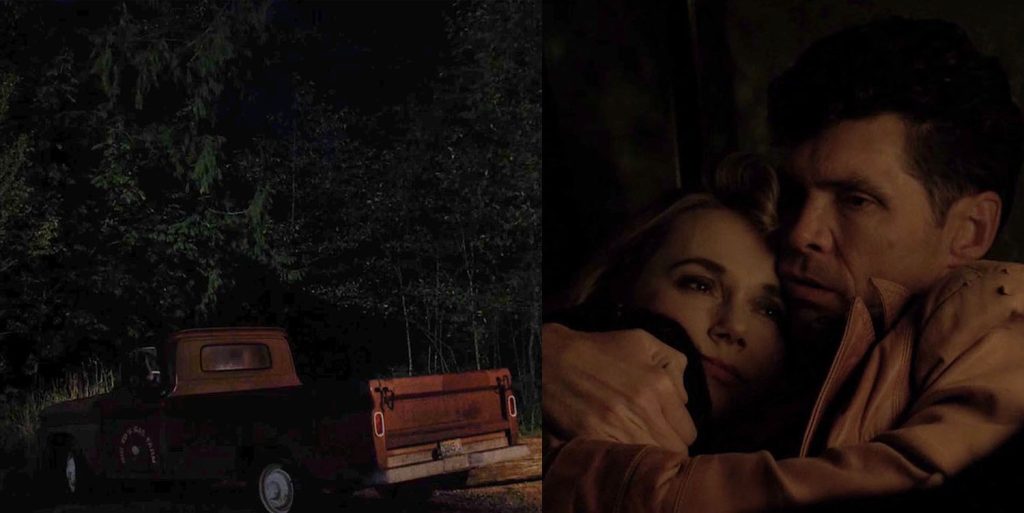 Big Ed's truck parked and Norma and Ed sharing a tender moment