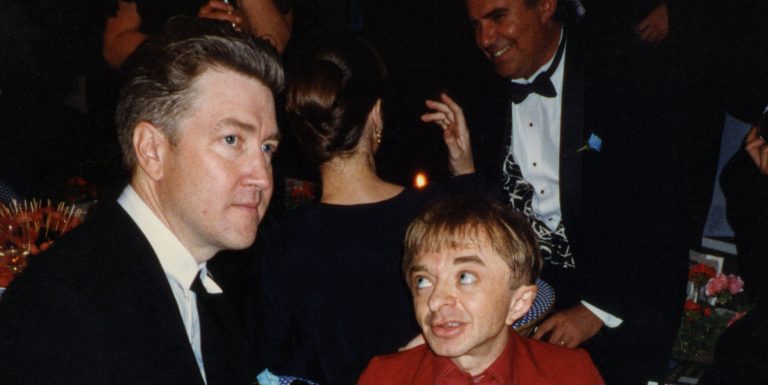 David Lynch, Michael J. Anderson and Bob Engels at Cannes Film Festival Party on May 16, 1992