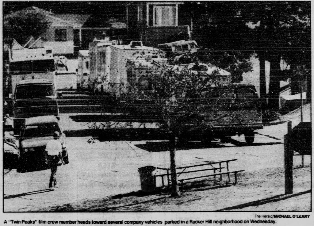 Crew trucks parked on Niles Avenue