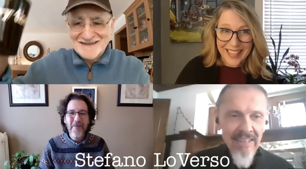 Four people on a screen
