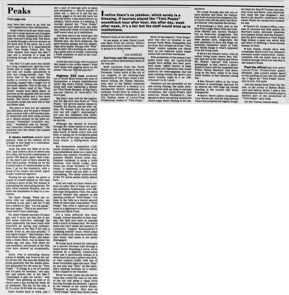 Newspaper article about Twin Peaks