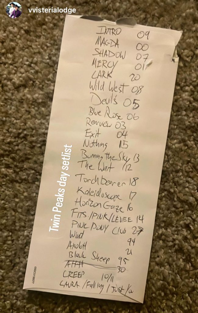 Set list for Wisteria Lodge performing in Twede's Cafe