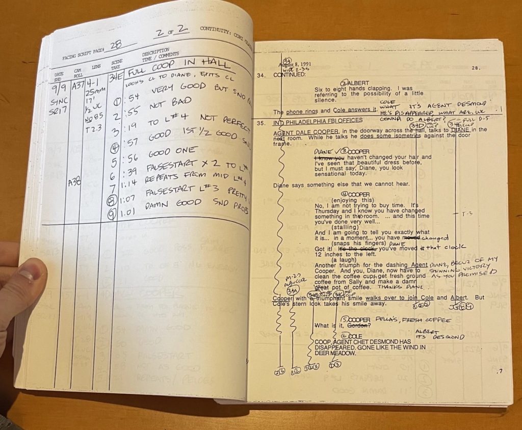 Inside of Twin Peaks: Fire Walk With Me Script with Script Supervisor Notes