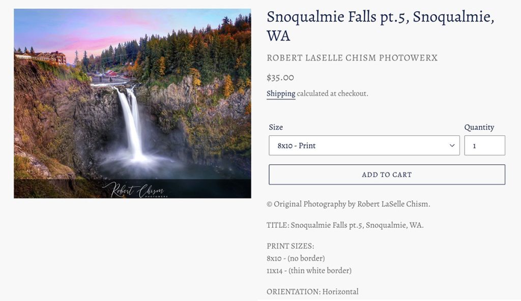 Snoqualmie Falls print on a website