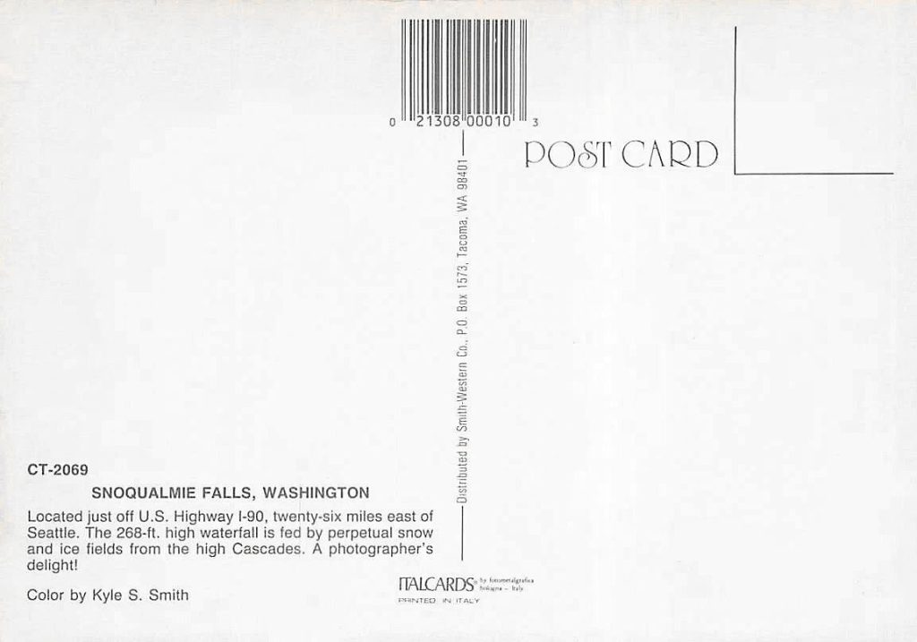 Back of Snoqualmie Falls postcard