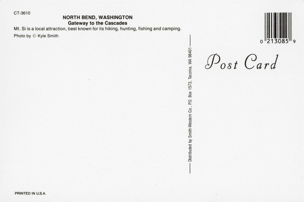 Back of Twin Peaks - North Bend Postcard by Smith-Western Co., Inc.