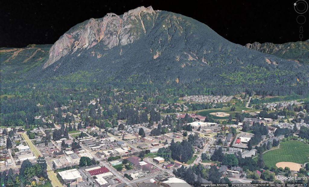 Aerial view of Mount Si and North Bend, Wa