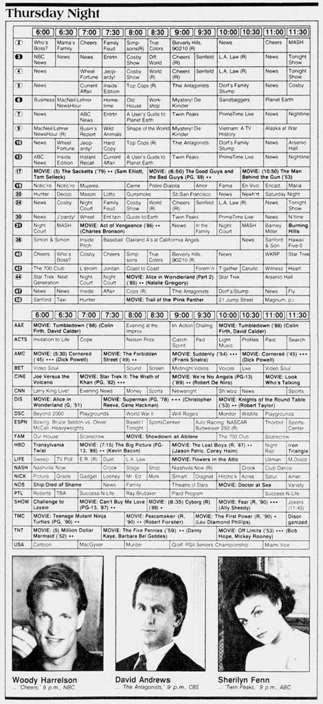 The television listing for The Modesto Bee on April 18, 1991