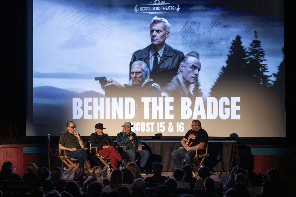 Harry Goaz, Dana Ashbrook, Michael Horse and Mike McGraner on stage at the North Bend Theatre