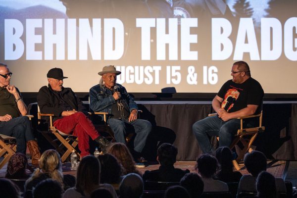 Harry Goaz, Dana Ashbrook, Michael Horse and Mike McGraner on stage at the North Bend Theatre