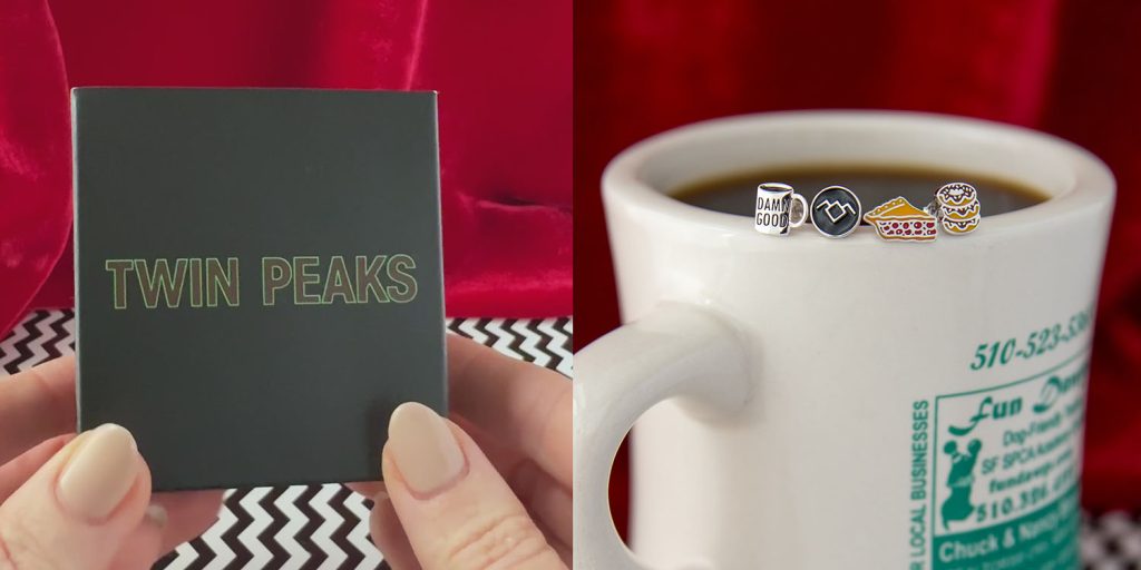 Twin Peaks Earrings and box packaging