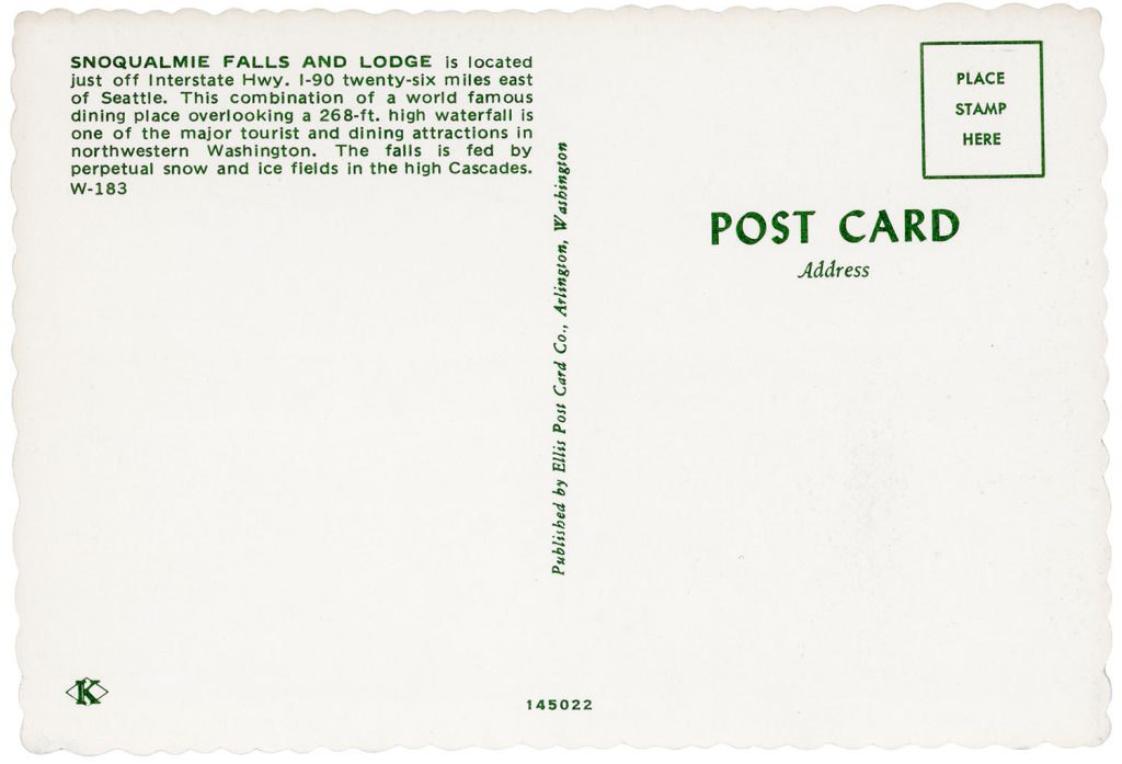 Back of Snoqualmie Falls and Lodge postcard