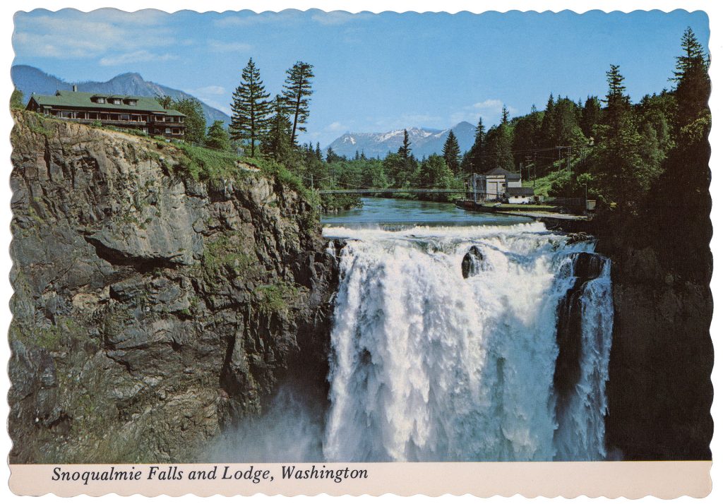 Front Snoqualmie Falls and Lodge postcard