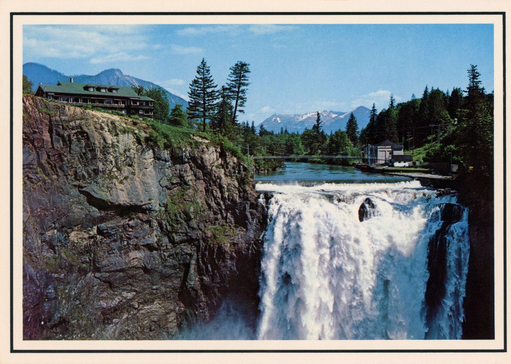 Front Snoqualmie Falls and Lodge postcard