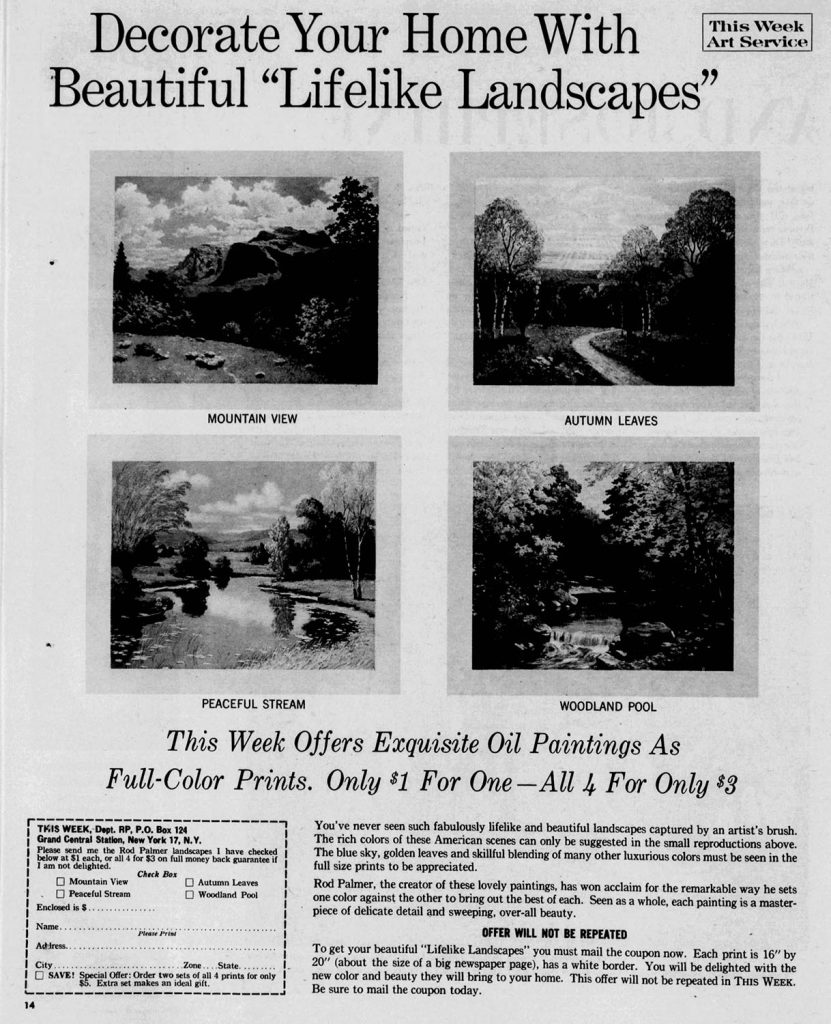 Newspaper advertisement for artwork