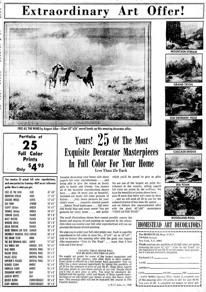 Newspaper article about artwork for sale
