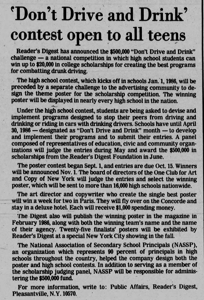 Anderson Daily Bulletin article about Don't Drink and Drive poster contest