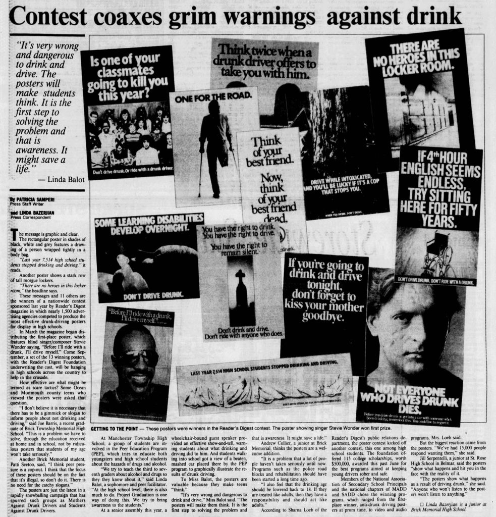 Newspaper article about Drunk Driving posters