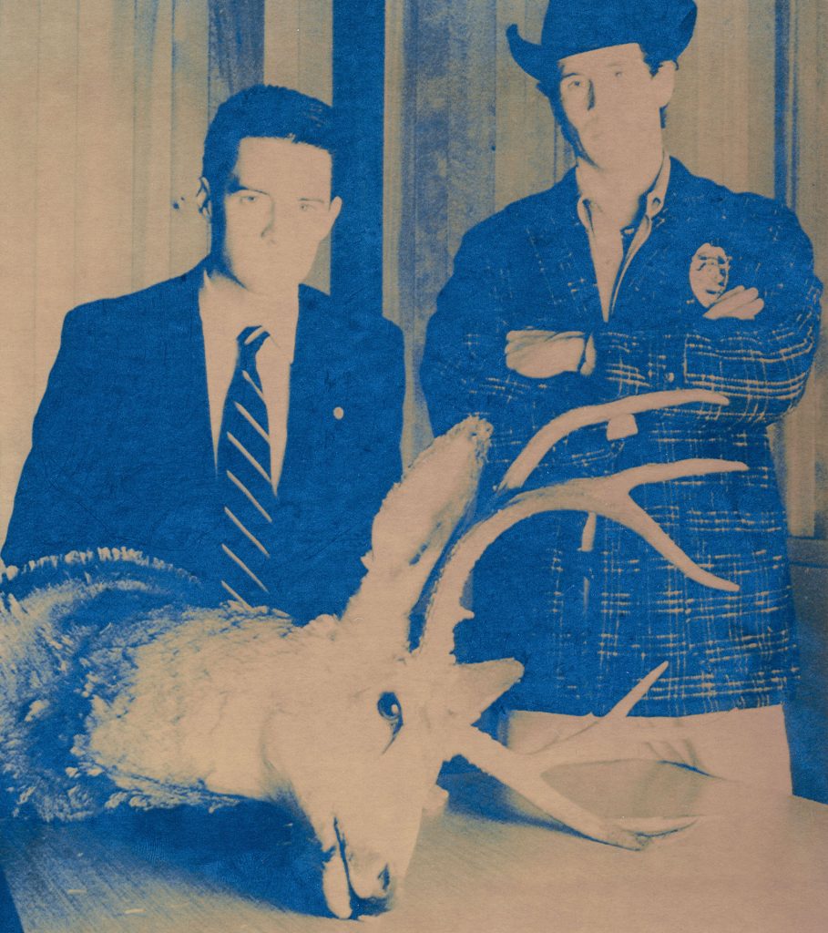 Cyan image of Special Agent Dale Cooper and Sheriff Harry S. Truman from an AP Laserphoto