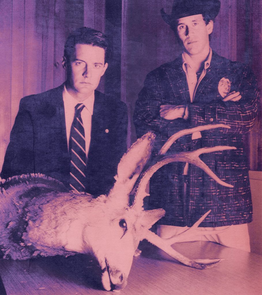 Magenta image of Special Agent Dale Cooper and Sheriff Harry S. Truman from an AP Laserphoto