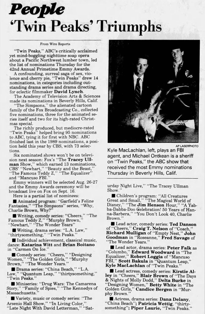 Newspaper article about Emmy Award nominations