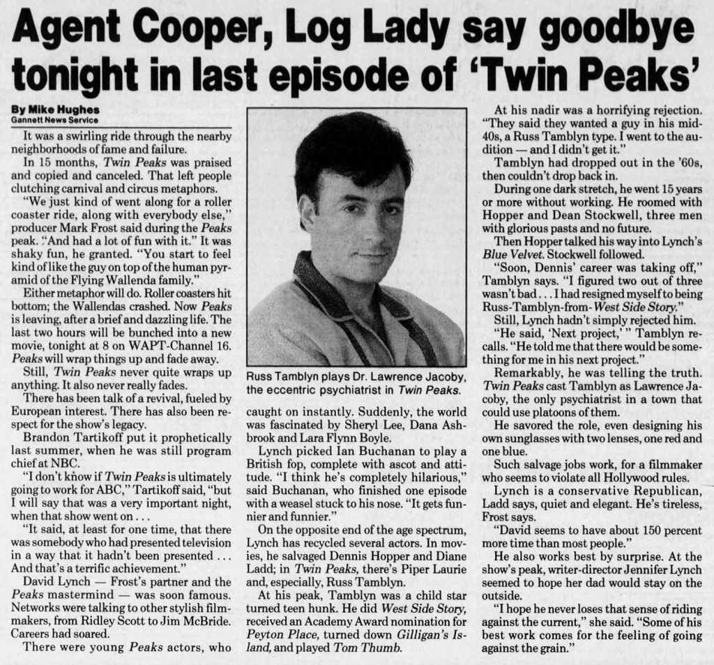 Newspaper article about Twin Peaks