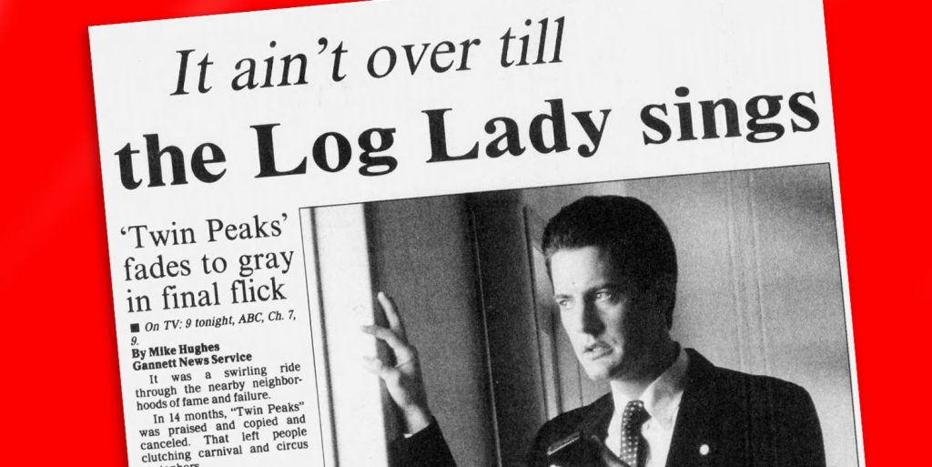 Newspaper article with Special Agent Dale Cooper in a doorway