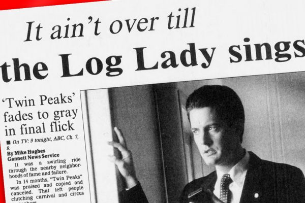 Newspaper article with Special Agent Dale Cooper in a doorway