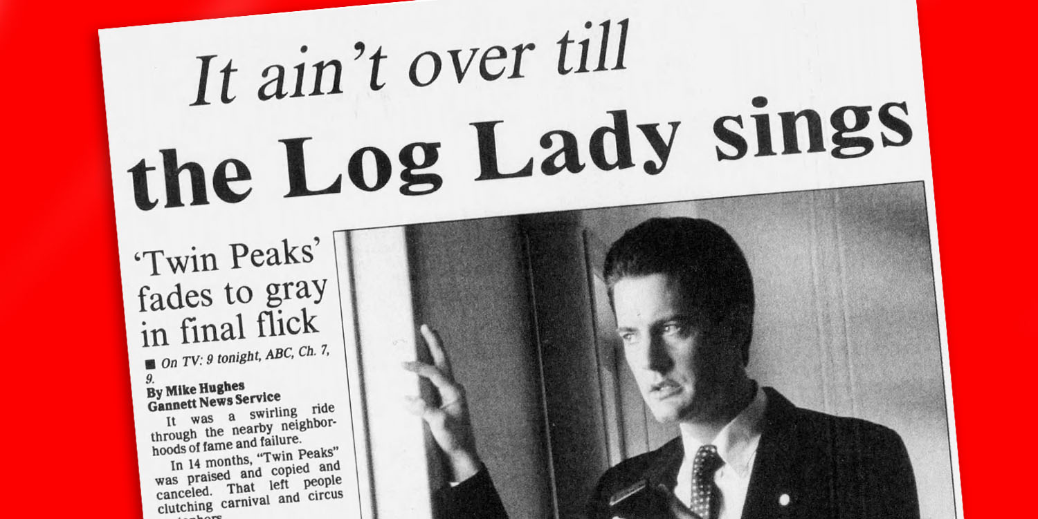 Newspaper article with Special Agent Dale Cooper in a doorway