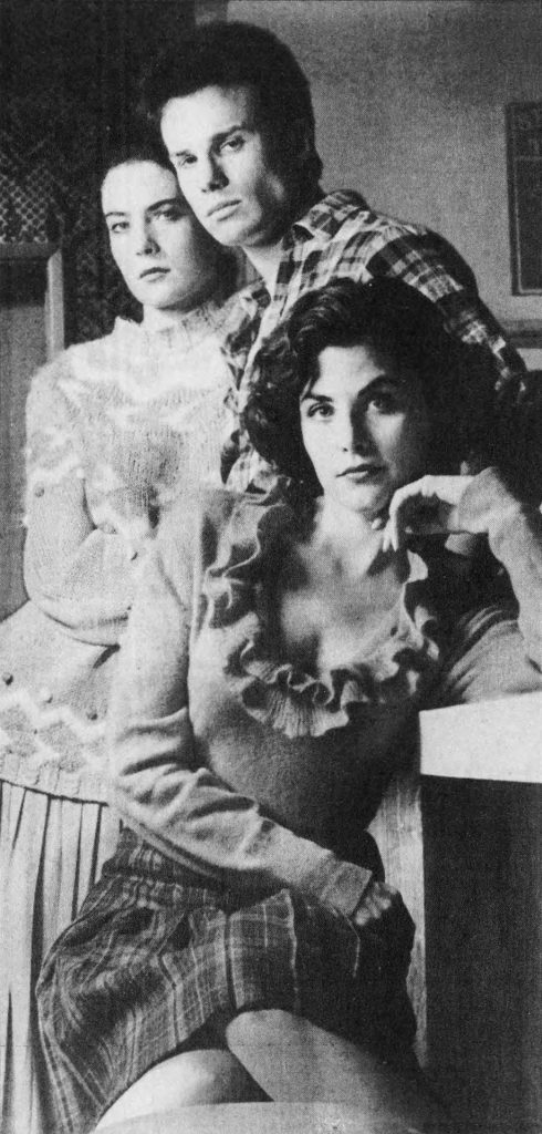 Donna Hayward, James Hurley and Audrey Horne on the Double R Diner set 