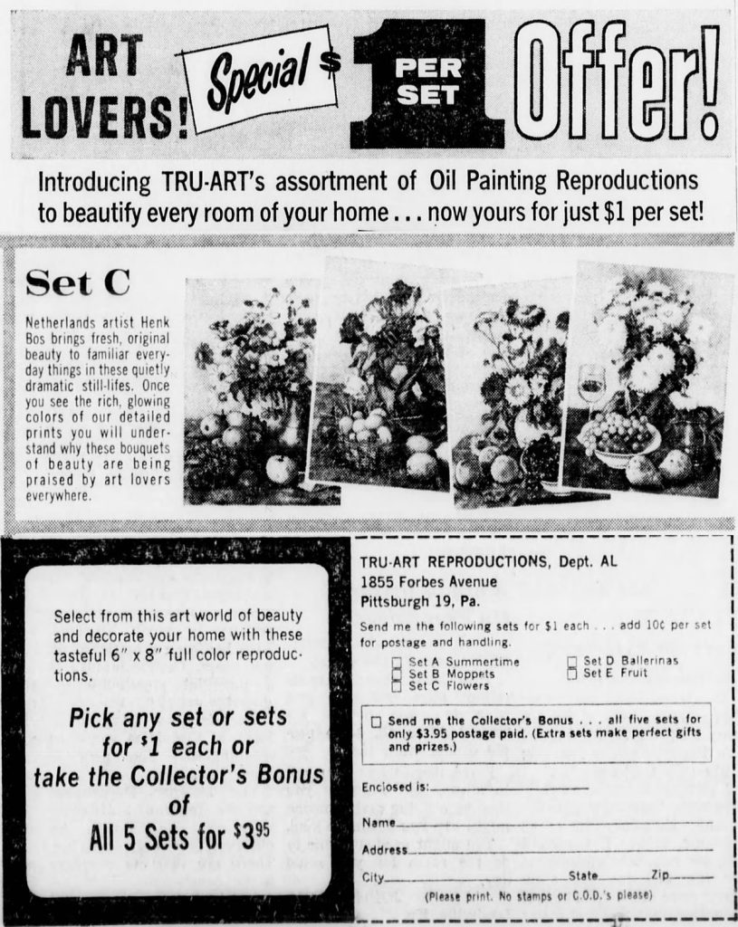 Newspaper ad for paintings by mail