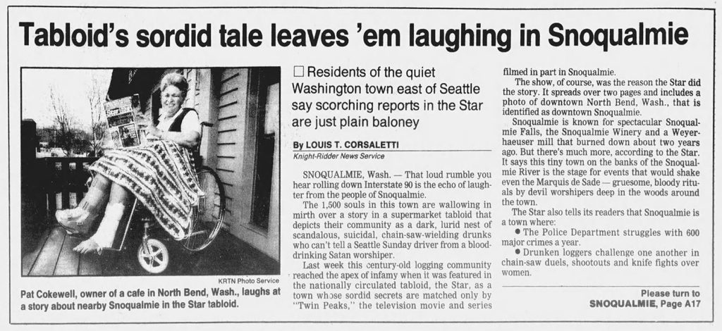 Newspaper article about the Real Twin Peaks