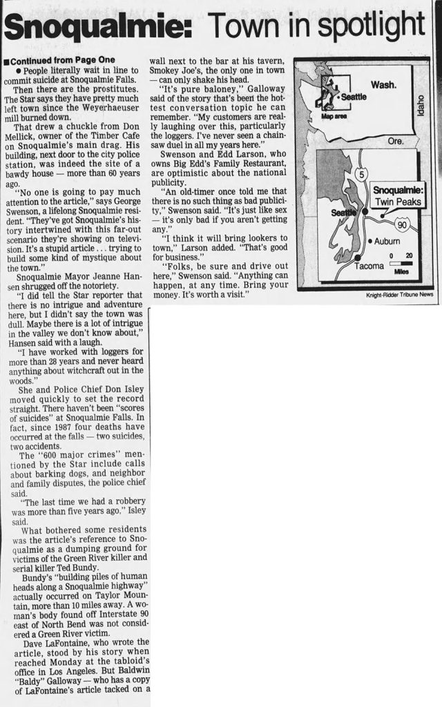 Newspaper article about the Real Twin Peaks