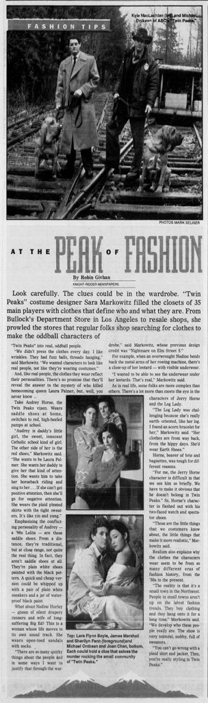 Newspaper article with publicity photos from Twin Peaks