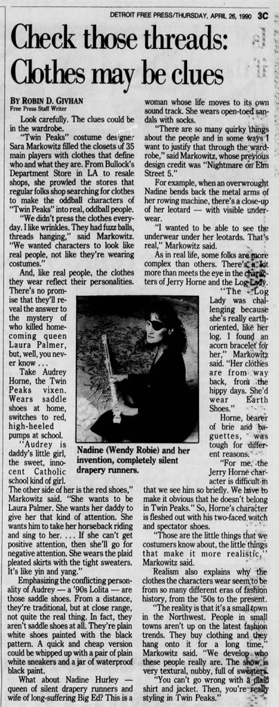 Article about Sara Markowitz's work on Twin Peaks