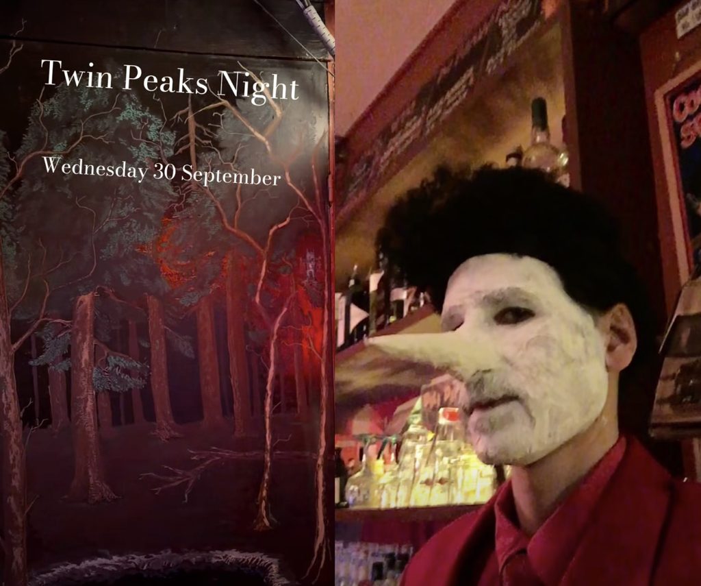 Twin Peaks Night with person dressed as Jumping Man