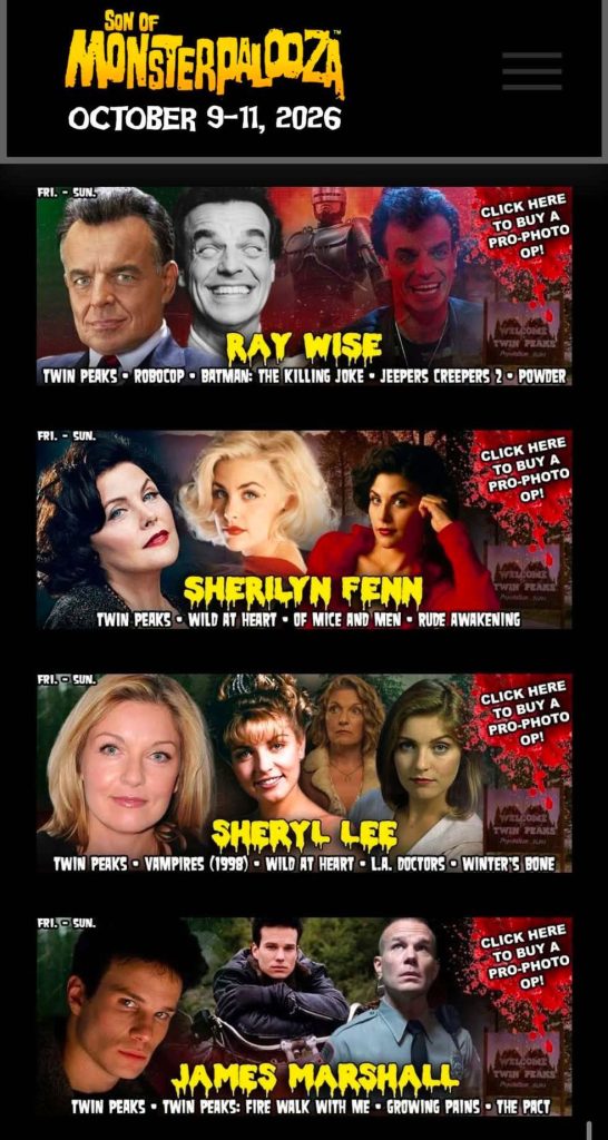 Son of MonsterPalooza ad with Twin Peaks stars