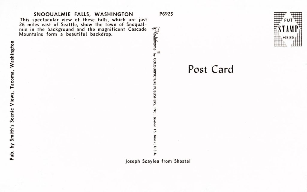 Back of Snoqualmie Falls postcard