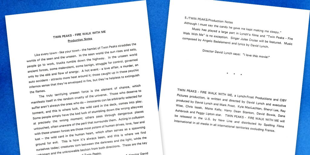 Two pages from a press kit