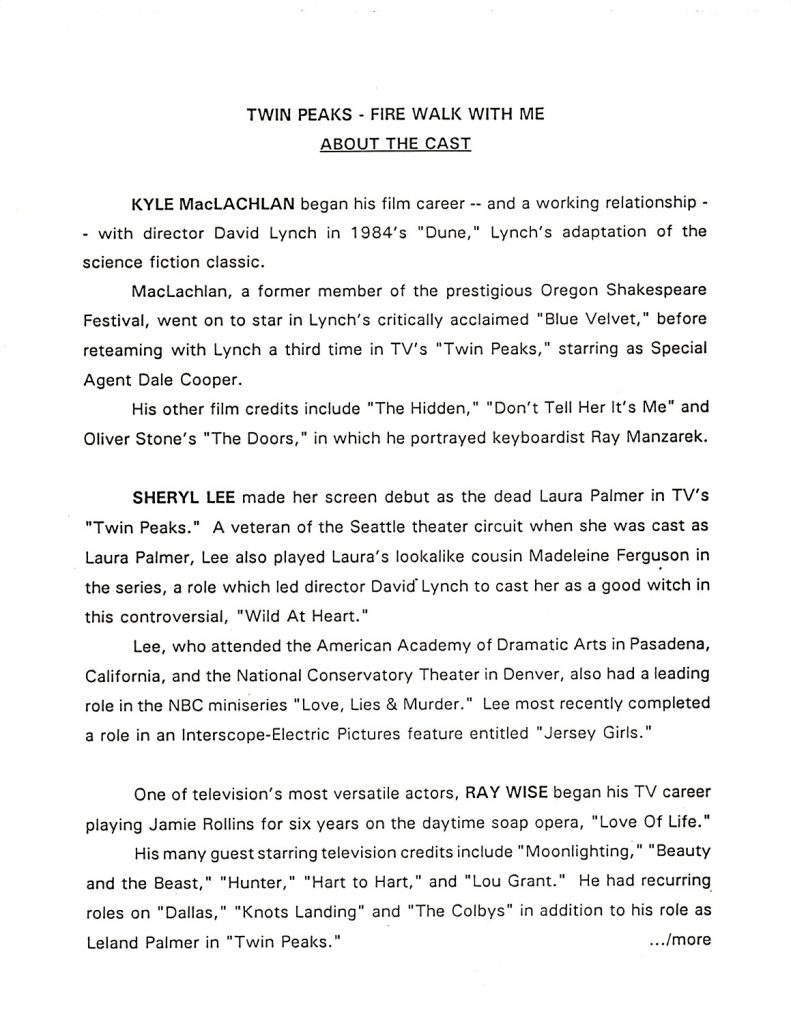 Details about the cast of Twin Peaks: Fire Walk With Me